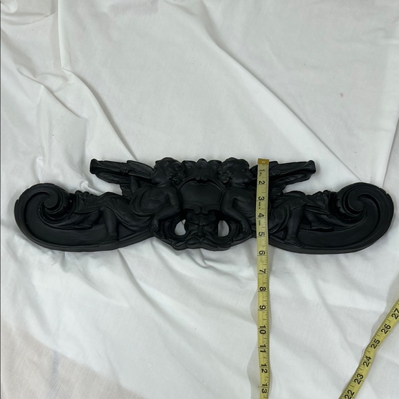 Vintage Plaster Black Decorative Cherubs Angels with Gargoyle Wall Hanging - Picture 12 of 13
